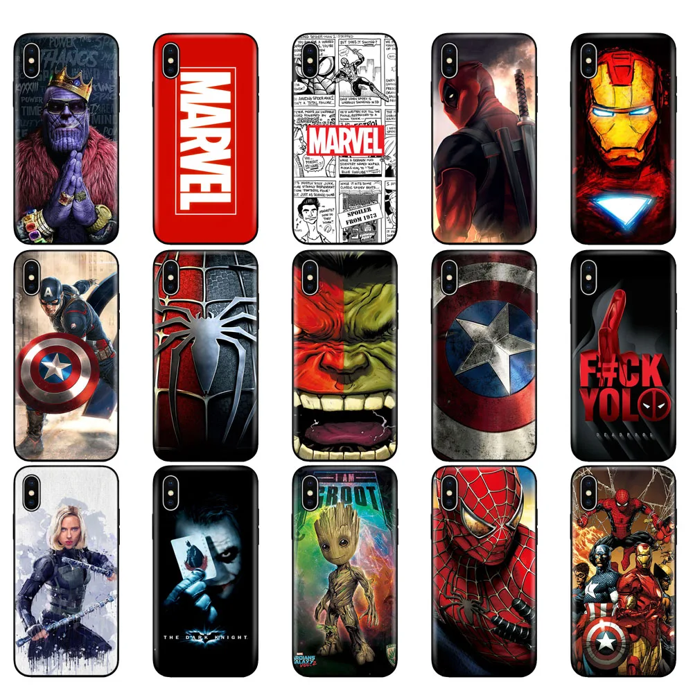 Черный ТПУ чехол для iphone 5 5S se 6 6s 7 8 plus x 10 XR XS MAX силиконовый чехол Marvel мстители капитан Железный человек танос