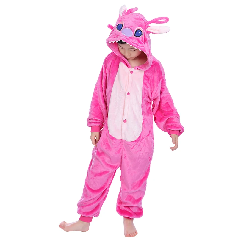 

Baby Flannel Animal Stitch Pajamas Winter Warm Hooded Kids Boys Girls Pijamas Children Sleepwear Onesies cosplay pyjamas 4-12Y
