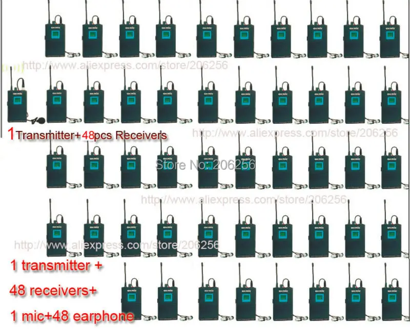 Boutique High quality UHF PLL 32/96 Wireless tour guide system voice device teaching 1Transmitter+48 Receivers+MIC+ 48 earphone |