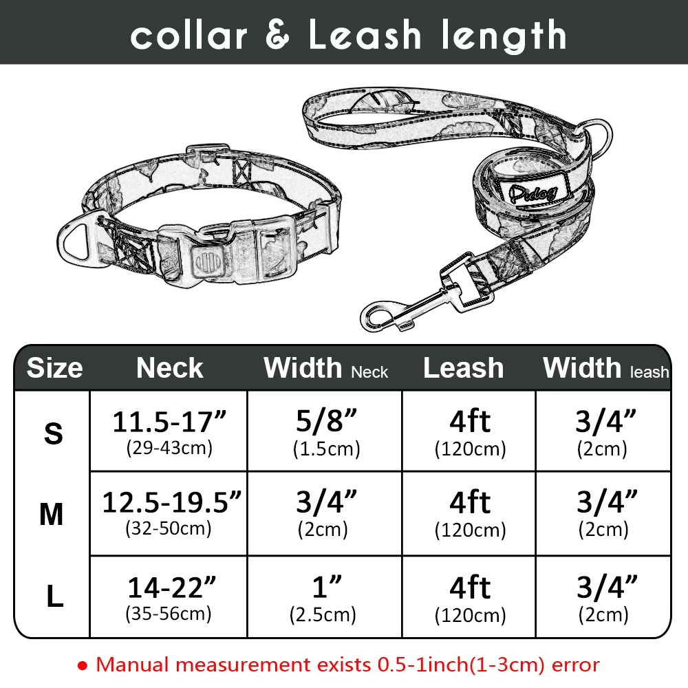 Plot - Printed Dog Collar Nylon Dog Walking Leash Pet Collar Leash for Puppy Small Medium Dogs Chihuahua French Bulldog Pitbull