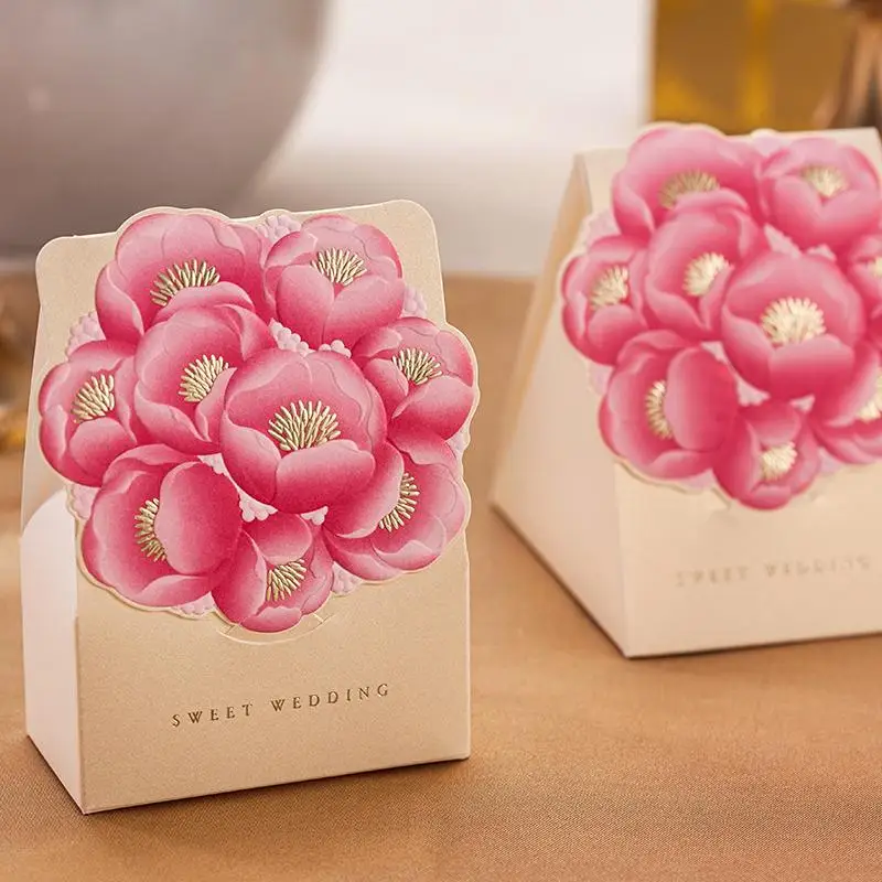 Gold Color Wedding Candy Box with flower design Party gift favor holder 50PIECE/LOT