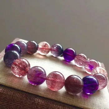 

Genuine Natural Super Seven Lepidocrocite Quartz Rutilated Quartz Bracelet Certificate Round Beads 13.5mm Crystal AAAAAA