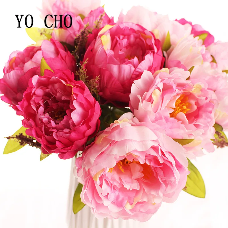 

YO CHO 7 Heads/bunch New.silk / Simulation / Artificial Flower Peony Flower Bouquet For Wedding Table Accessory Home Decoration