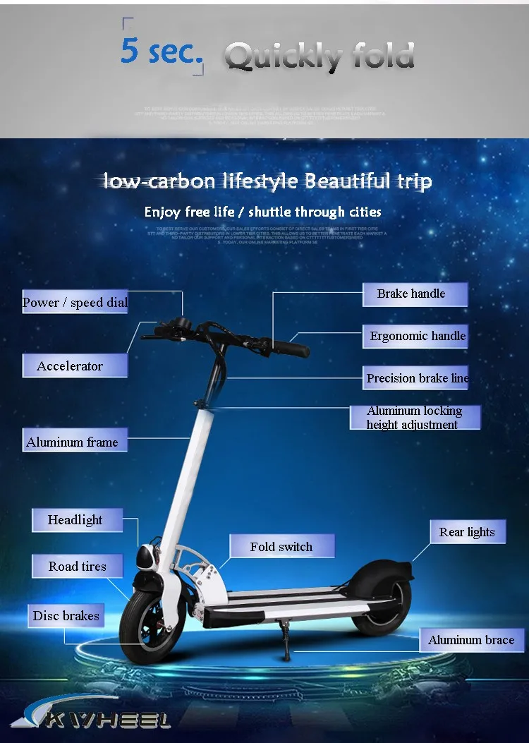 Discount 2016 400W Powerful Two Wheel Mini Foldable Electric Scooter 36V Lithium E-Bike Disc Brake 10 inch wheel E-Scooter 12