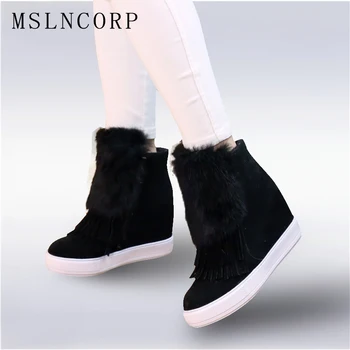 

Size 34-45 Fashion Height Increasing Platform Ankle Women Boots Shoes Suede Nubuck winter Boot Woman tassel Fur warm snow boots