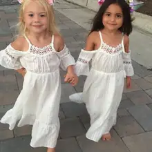 Стильное летнее платье с открытыми плечами и цветочным рисунком для маленьких девочек детское платье принцессы с цветочным узором для маленьких девочек вечерние длинные платья из тюля для детей