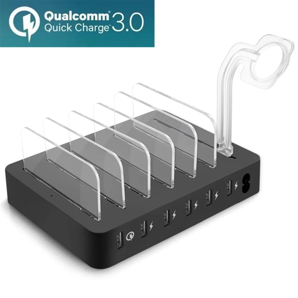 6 портов USB зарядная станция Док с держателем 40 Вт 5V2.4A * QC 3 0 Зарядка для смартфонов