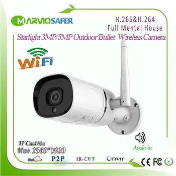 

New H.265 Starlight 5MP wifi Outdoor Bullet IP Network Camera CCTV Wireless Security Camara, Onvif RTSP TF Card Audio Recording