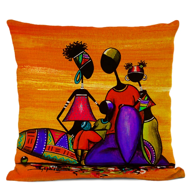 Африканская Подушка с изображением женщины, чехол, африканская жизнь, абстрактная живопись, декоративные подушки, квадратные льняные подушки, домашний декор, наволочка - Цвет: 07