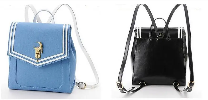 

1 piece Sailor Moon Black Women PU Leather Backpack School Bags for Teenage Girls Leather Rucksack Black Blue color