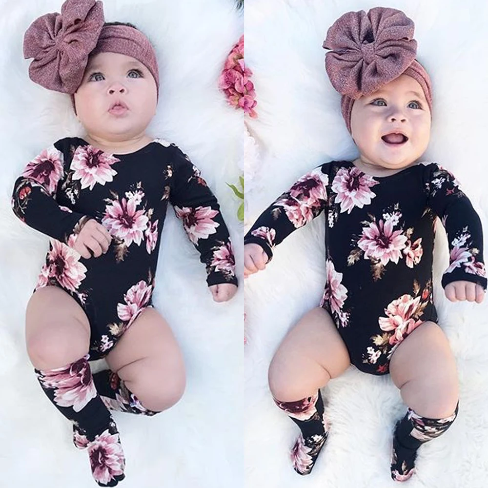 Fashion Newborn Baby Girls Long Sleeve Floral Romper Jumpsuits Bodysuits Outfits