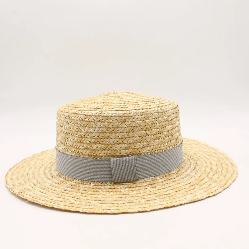 

2019 Lady Sun Caps Ribbon Round Flat Top Straw Beach Hat Summer Hats For Women Snapback Gorras Panama Straw Hat Chapeau Femme
