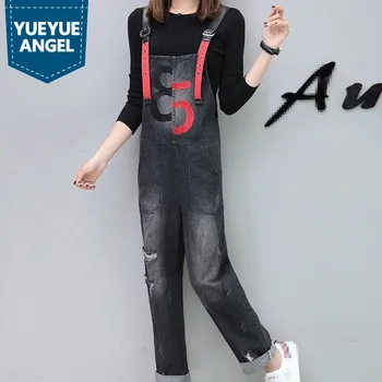 

Autumn New Fashion Women Loose Fit Denim Jeans Casual Hole Ripped Jumpsuits Female Playsuits European Embroidery Large Size 5XL
