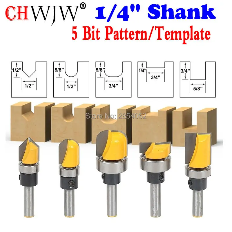 Набор фрез для обработки дерева хвостовик 1/4 дюйма 5 бит шаблон|router bit set|tenon