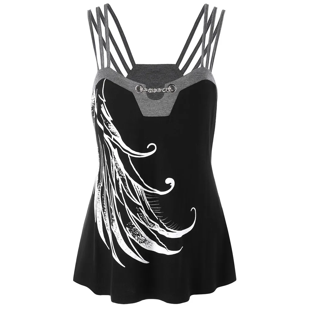 

Women Plus Size Strappy Tank Tops Chains Embellished Sleeveless Shirt streetwear tops de fiesta mujer