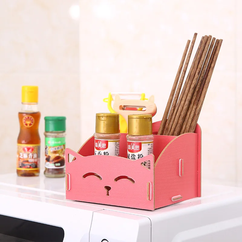 لطيف القط DLY الجمعية سطح المكتب مكتب المنظمون صندوق تخزين الحمام الخشب البلاستيك الرف كابل تخزين حامل مساحيق التجميل ديكور المنزل
