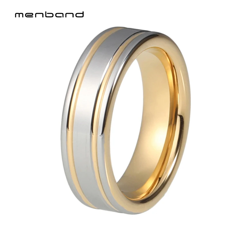 Вольфрамовые обручальные кольца для пары желтого золота Цвет полированный блестящий с двойными линиями модные дизайнерские ювелирные изделия