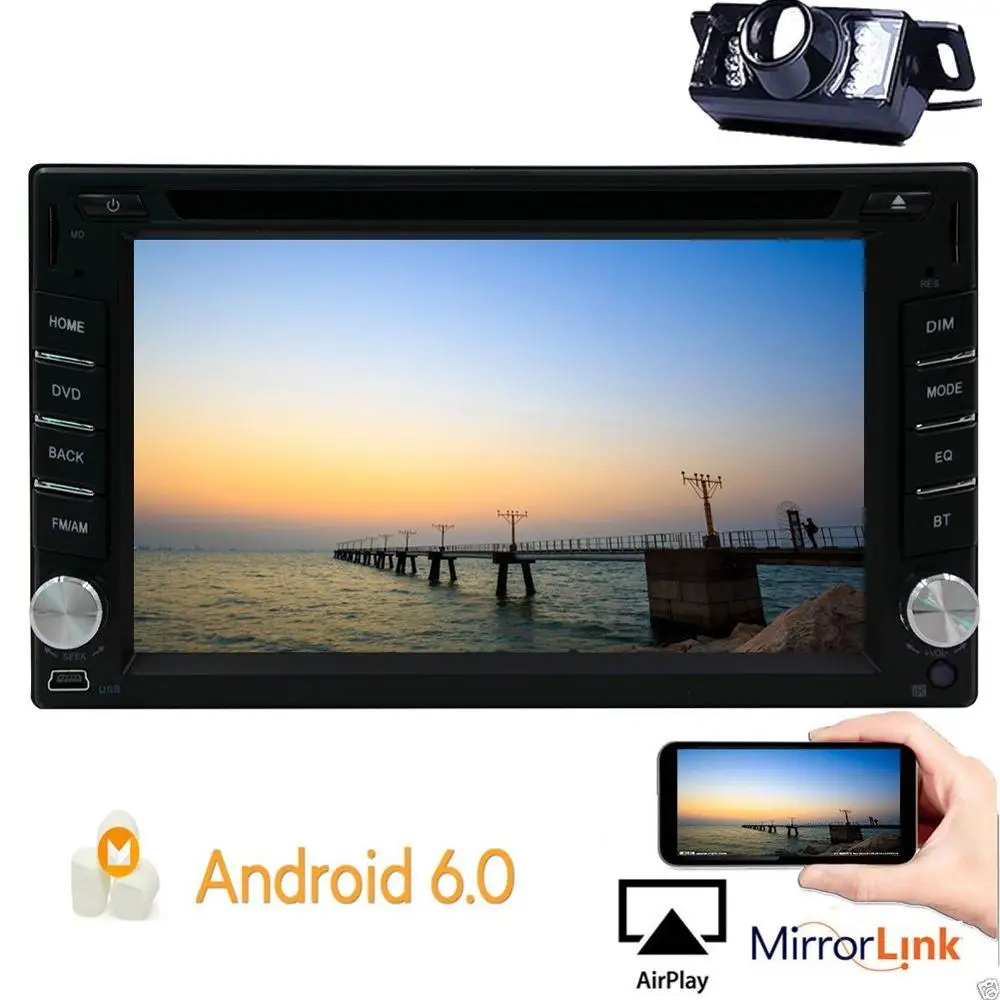 

Camera included! Android 6.0 Car Stereo gps Din GPS Navigation Vehicle Radio Receiver DVD Player supports 1080P OBD2 WIFI 3G/4G