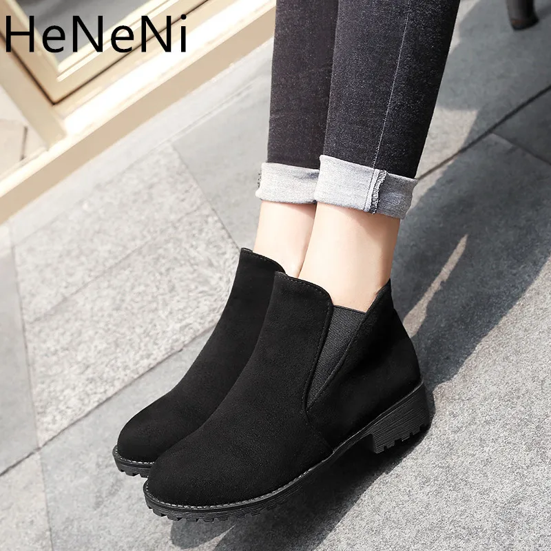 

Women Ankle Boots Platform Elastic Band Chunky Heel Shoes Female Slip On Short Boot Autumn Ladies Shoes Plus size 33-46
