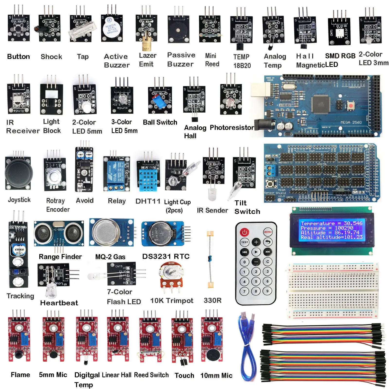 

40Pcs MEGA2560 R3 40 Sensor Modules Starter Kit IIC 20X4 2004 LCD Display for A rduino Sensors with Breadboard