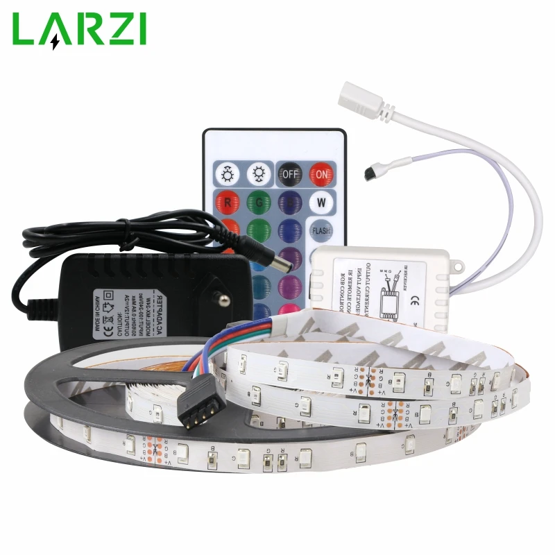 

LARZI RGB LED Strip Light 2835 SMD 5M 60Leds/m Include Battery IR Remote Controller 12V 2A Power Adapter LED Tape