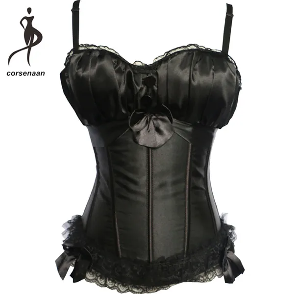 Removable Straps Lace Trim Boned Korset Bra Corsets Bustiers Satin