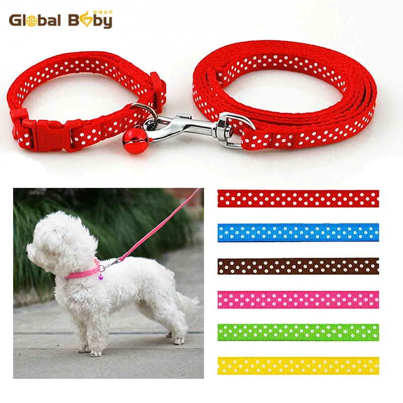 

6 Colors 1.0cm Width Polka Dot Style Dog Collar Nylon Pet Collar and Leash Lead Set