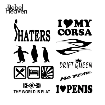 

Rebel Heaven Car Styling Funny JDM Large Flames Penguins No Fear I Love My Corsa Vinyl Car Sticker for Auto Window Bumper