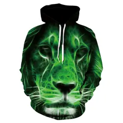 Новый 2019 зеленого цвета с изображением головы льва с капюшоном, осенняя Толстовка в стиле "хип-хоп" повседневные брендовые 3D животных из
