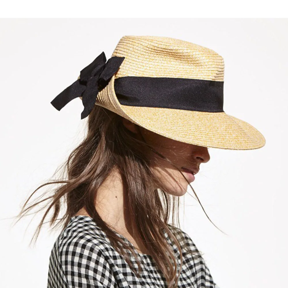 Women Straw Beach Sun Hat For Elegant Lady Summer Wide Brim Dome Bucket