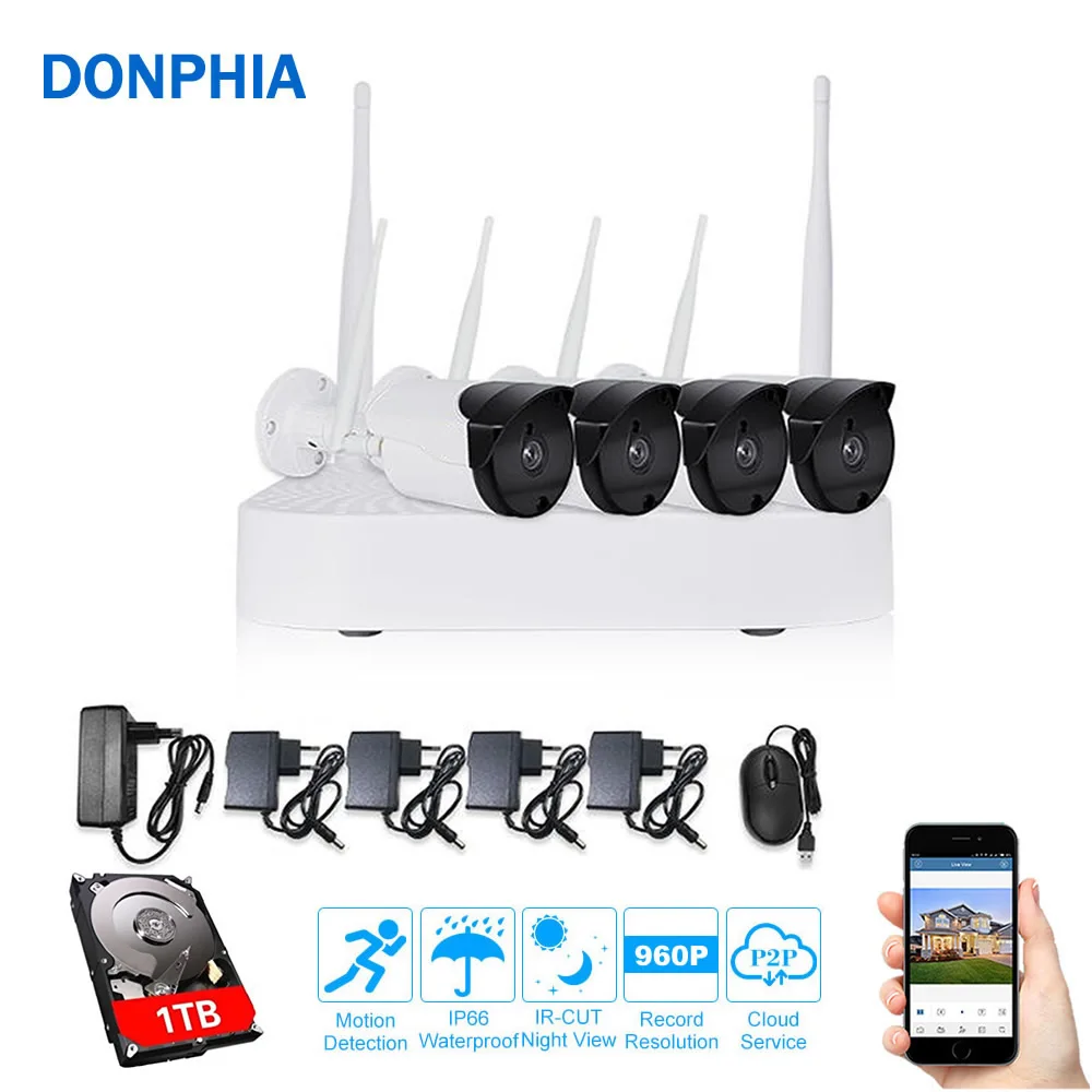 

960P Security Camera System 1TB Hard Drive Wifi Wireless 4ch NVR IP Camera System IR Outdoor P2P CCTV Camera System