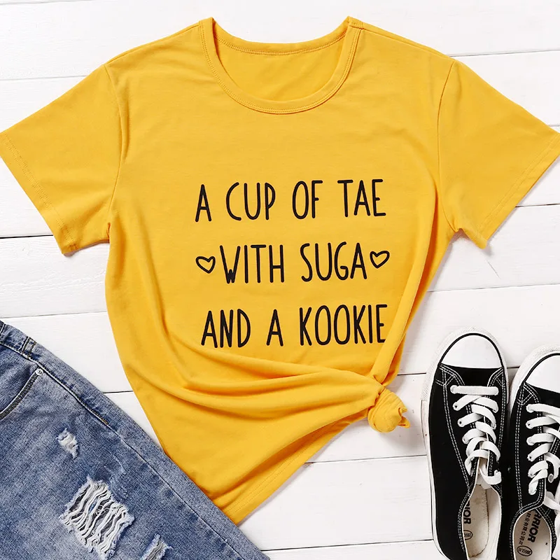 

Femme Tae Suga Kookie T-Shirt Women A Cup of Tea Cotton Harajuku Tee Shirt Plus Size Graphic Top Lady Plus Size Korean Clothes