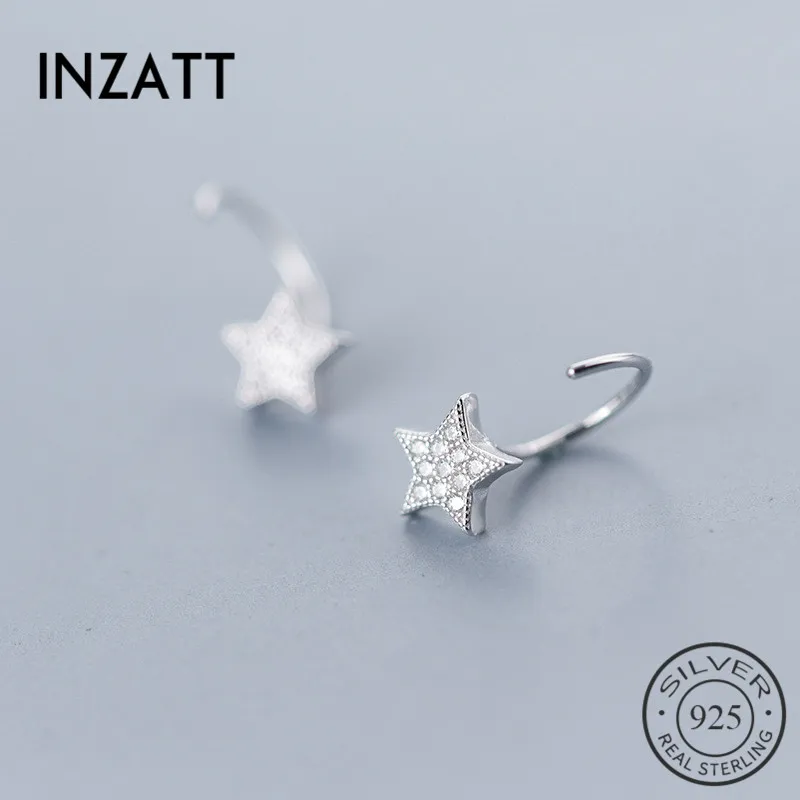 

INZATT Real 925 Sterling Silver Cute Full Zircon Star Hoop Earrings For Fashion Women Party Fine Jewelry Trendy 2019 Gift