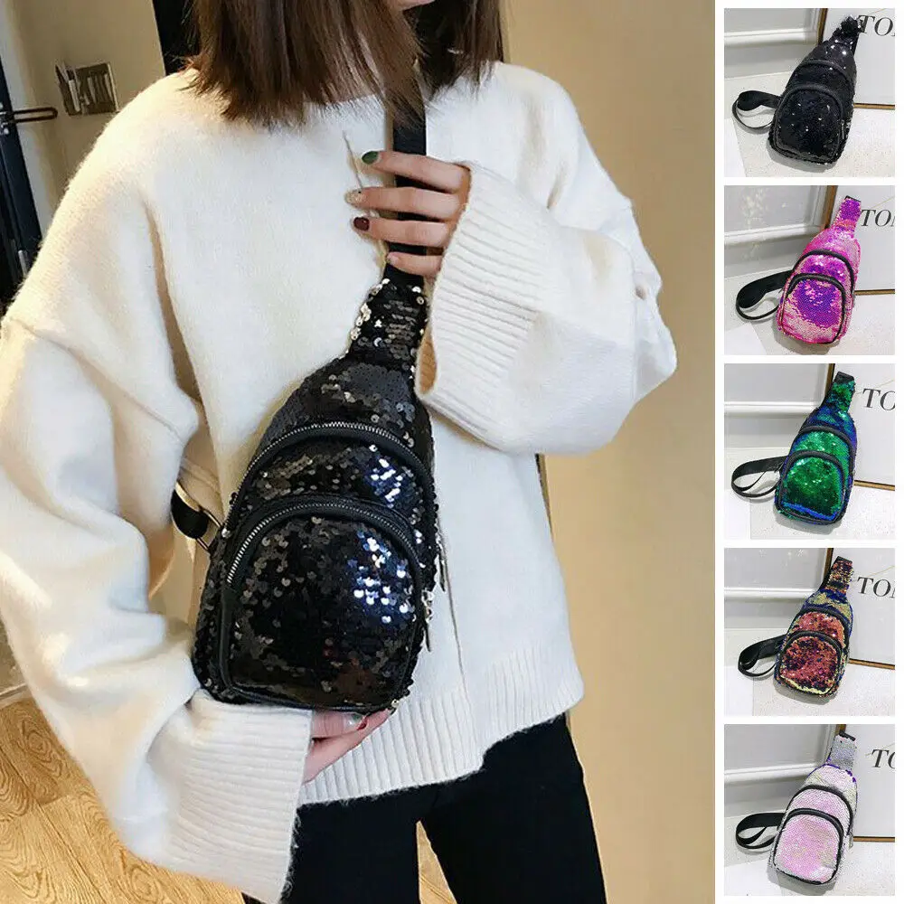 

2019 New Fashion Hot Women Sequin Shoulder Bag Chest Cycle Sling Travel Sport Crossbody Handbags