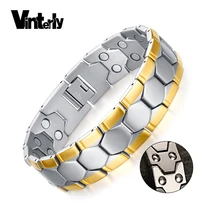 Vinterly Футбол стиль браслет для мужчин золотой цвет энергетический германиевый магнитный браслет для мужчин из нержавеющей стали звено цепи браслеты