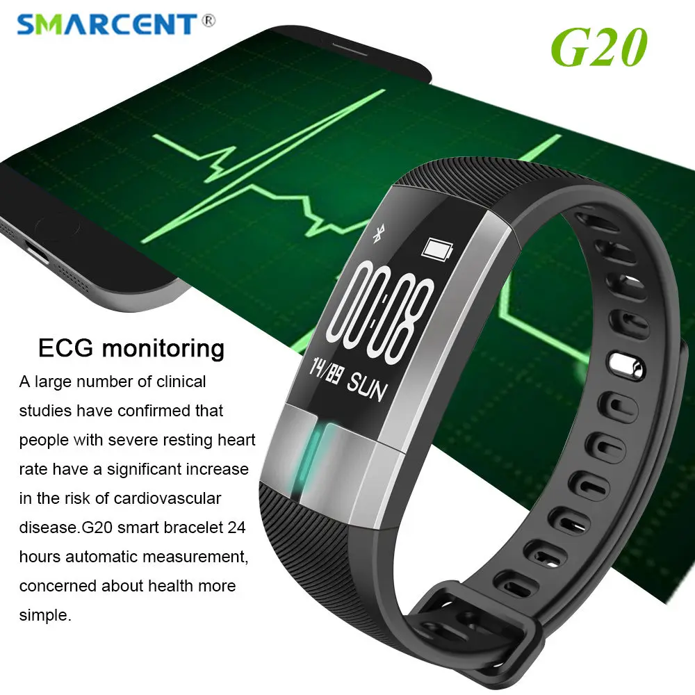 SMARCENT G20 Blood Pressure Smart Band Bracelet ECG Date Monitoring Wristband Pulsometro Fitness Activity Tracker Smartband
