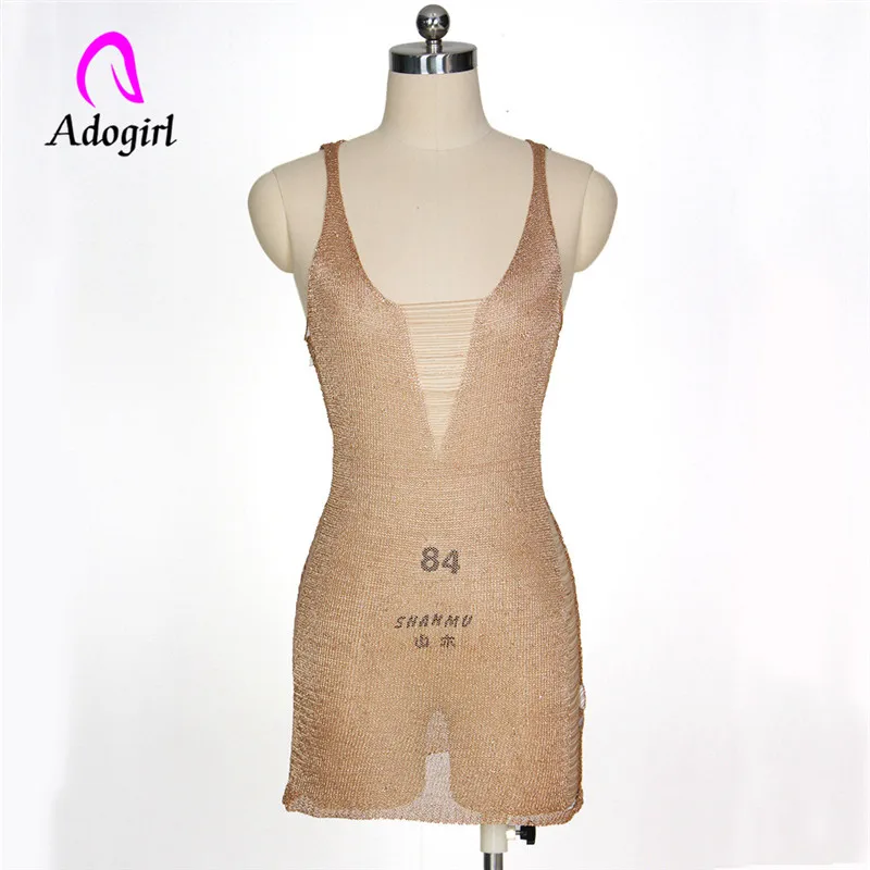 Adogirl/вязаное мини платье с глубоким v образным вырезом короткое на бретельках