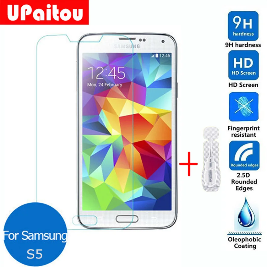 

UPaitou Screen Protector For Samsung Galaxy S5 Tempered Glass Screen Protector Film on G900 G906 G900F G900M G900V Duos