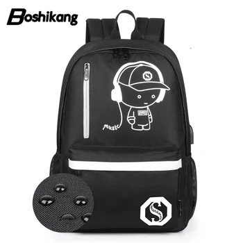 

Boshikang Luminous Men Backpack USB Charging Male Casual Travel Backpack Preppy Style School Backpack Music Kid Style