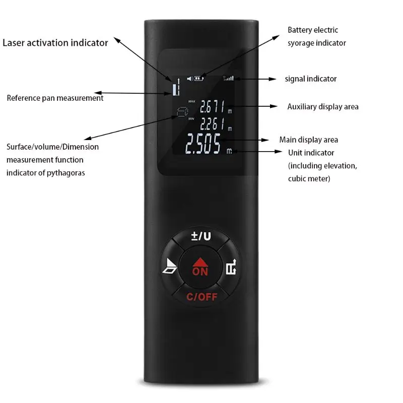 Лазерный дальномер 30 м/98ft, портативная цифровая мера с подсветкой, перезаряжаемая Лазерная мера для объема/площади