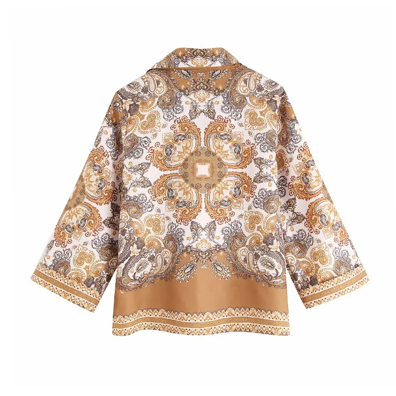 خمر أنيق الزهور طباعة قمم النساء البلوزات 2019 الأزياء V الرقبة مضيئة كم شيك السيدات القمصان عارضة Blusas موهير