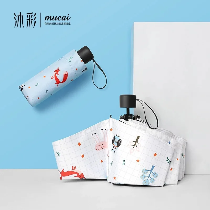 

Mucai Hand-painted Fox Folding Umbrella Sun Protection UV Sun Umbrella Female Dual-use 3 Folding Umbrella Rain Woman