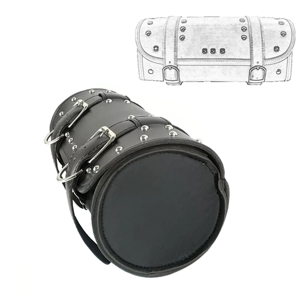 Black Motorcycle Saddle Bags PU Leather Motorbike Side Tool Pouch Tail Bag-