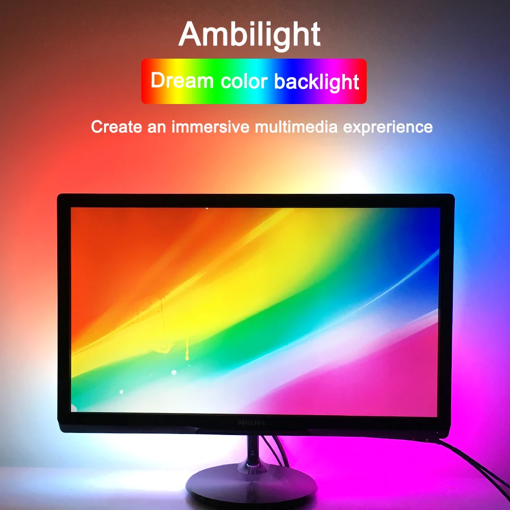 USB Ambi светильник Светодиодные ленты лампы WS2812B DC5V гибкий светодиодный лента 1 м 2 3 4