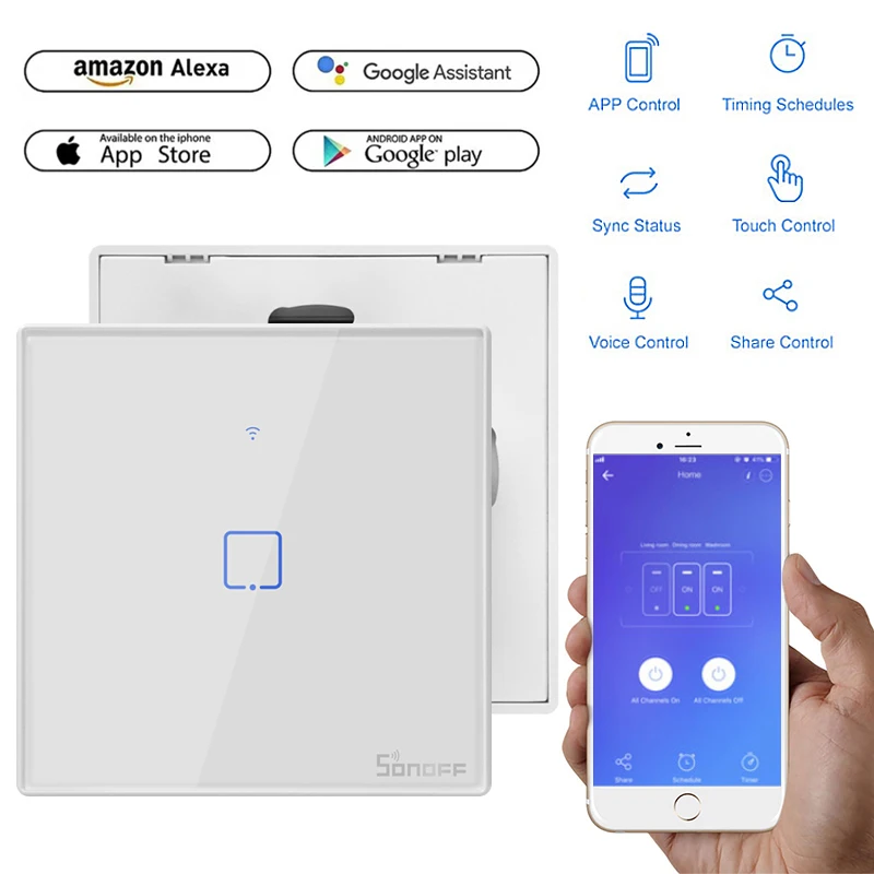 Sonoff T1 EU T2 T3 умный Wifi настенный светильник сенсорный/WiFi/RF/APP пульт дистанционного управления умный дом настенный сенсорный переключатель с Alexa Google Home