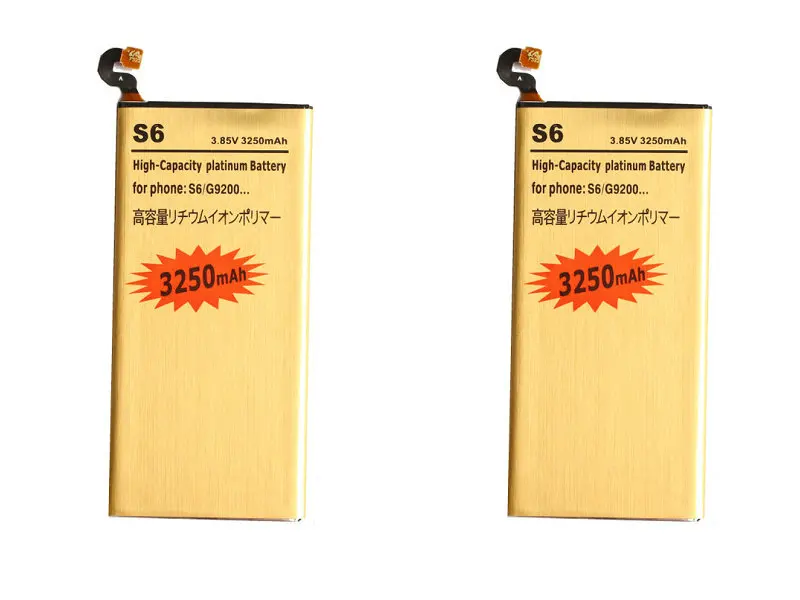 2 шт./лот 3250 мАч EB BG920ABE Золотая сменная батарея для Samsung Galaxy S6 G9200 G920f G920i G920A G925S G920K