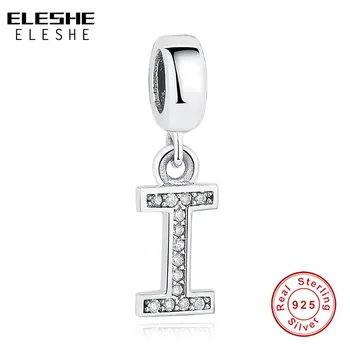 

ELESHE 925 Sterling Silver Capital Alphabet I European Crystal Charms Beads Fit Original Bracelet Necklace Pendant DIY Jewelry