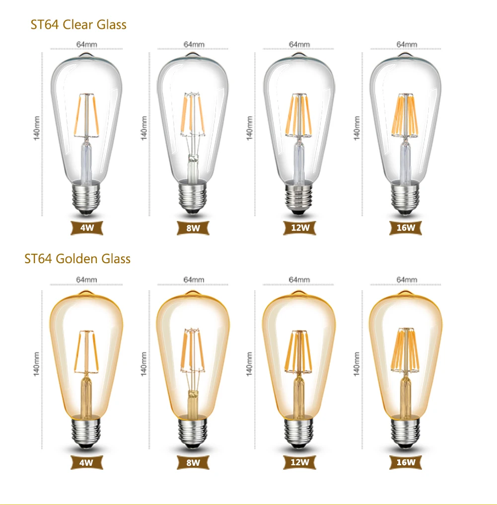 Диммер 16 Вт Светодиодный светильник ST64 Золотой C35 G45 A60 лампа E27 E14 Ретро Эдисона накаливания энергосберегающая лампа замена лампы накаливания