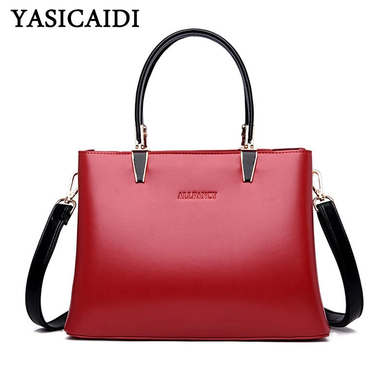 

YASICAIDI Solid PU Luxury Handbags Women Bags Designer Casual Tote Rivet Decor Leathter Crossbody Shoulder Bag sac main femme