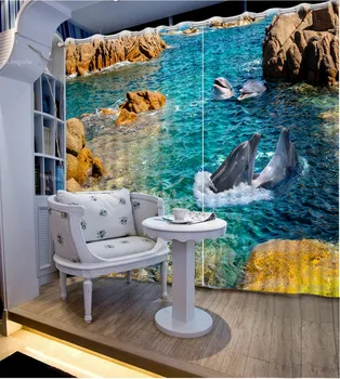 

ocean curtains dolphin curtain photo Blackout Window Drapes Luxury 3D Curtains For Living room Bed room Office Hotel Home